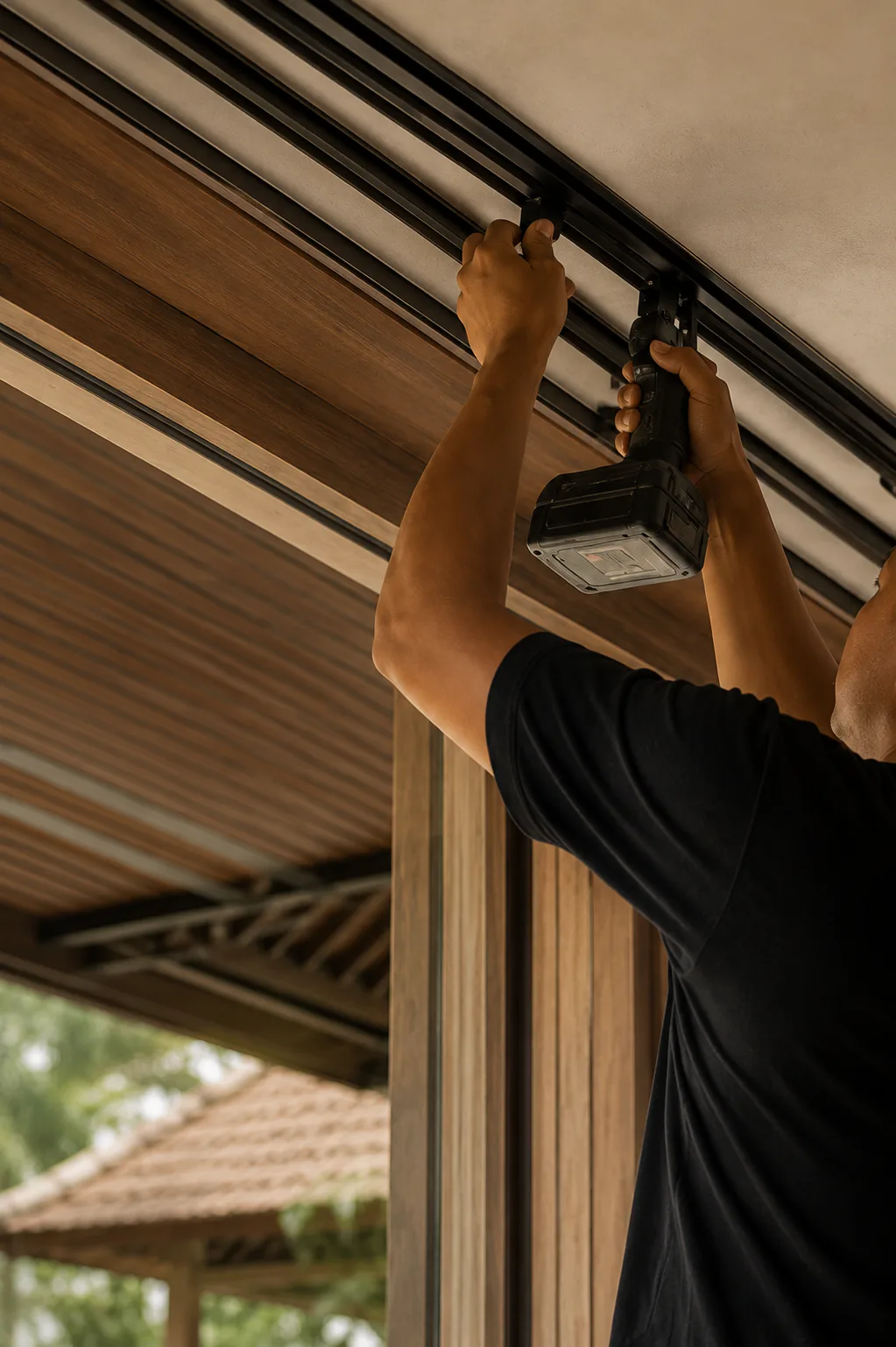 SharpPoint installer fitting a motorized curtain track